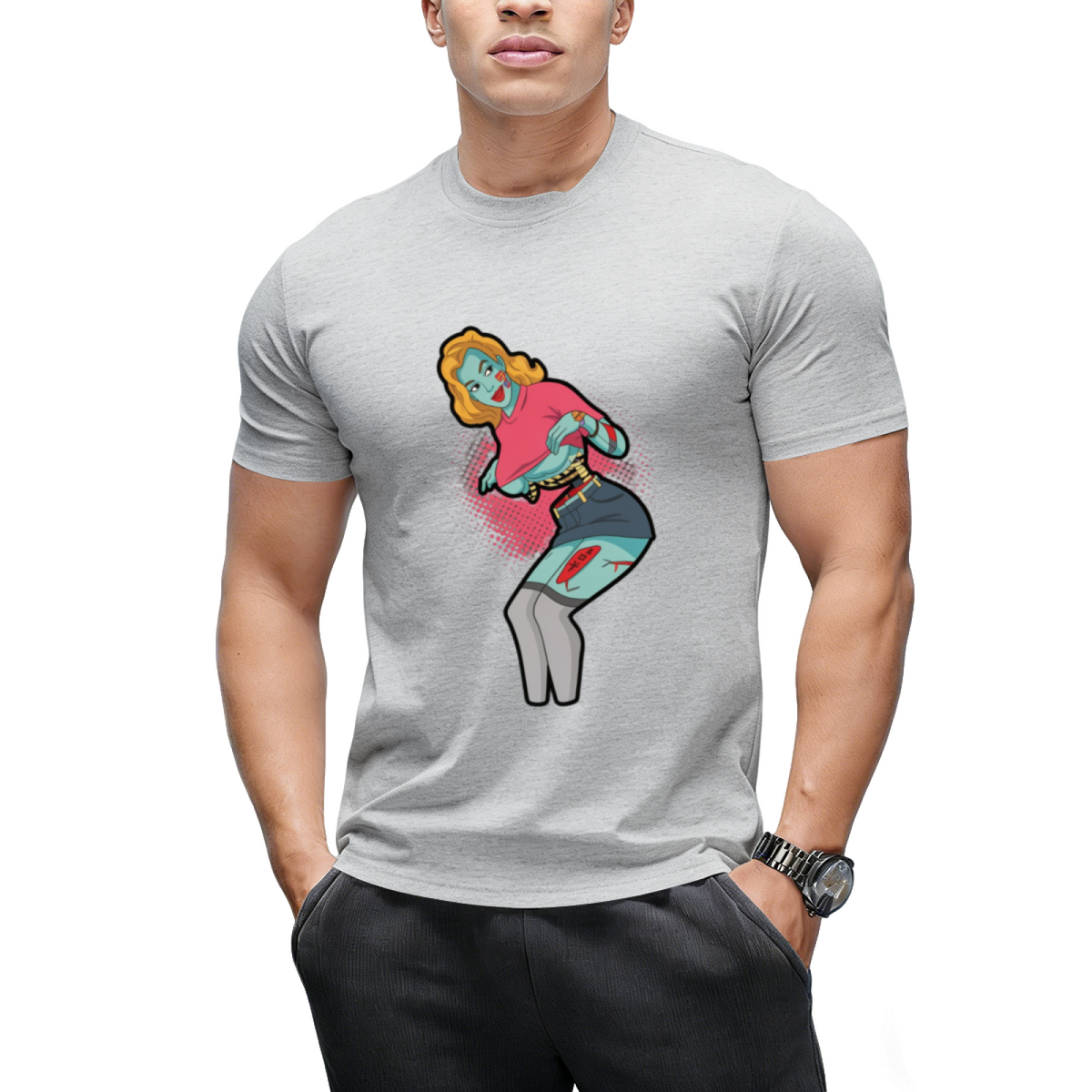 Zombie Pin-up Girl Halloween Graphic T-Shirt