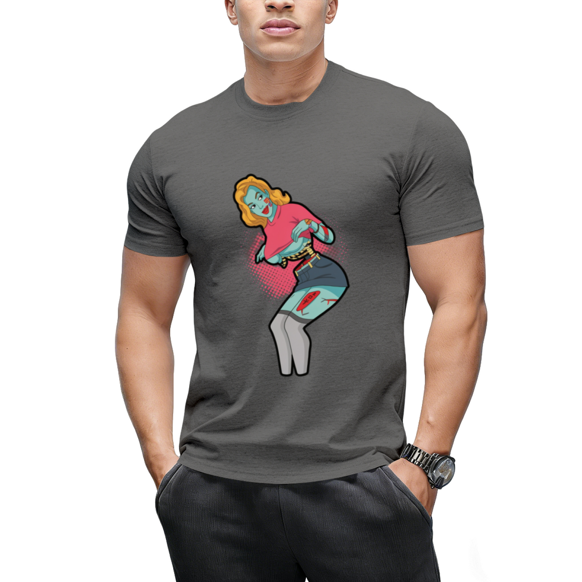 Zombie Pin-up Girl Halloween Graphic T-Shirt