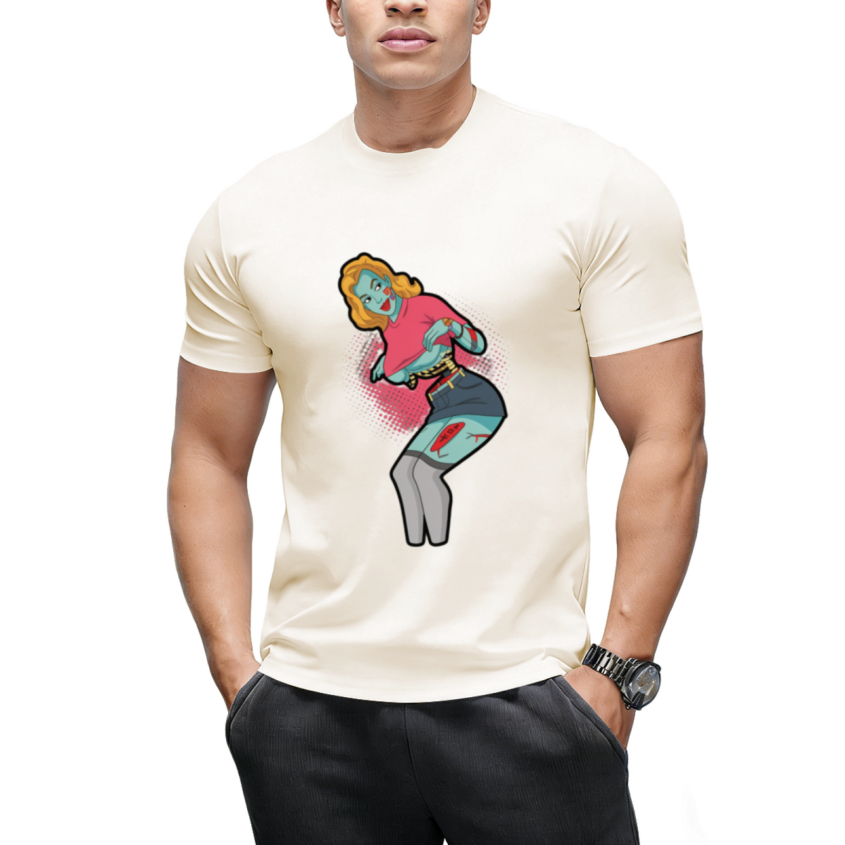 Zombie Pin-up Girl Halloween Graphic T-Shirt