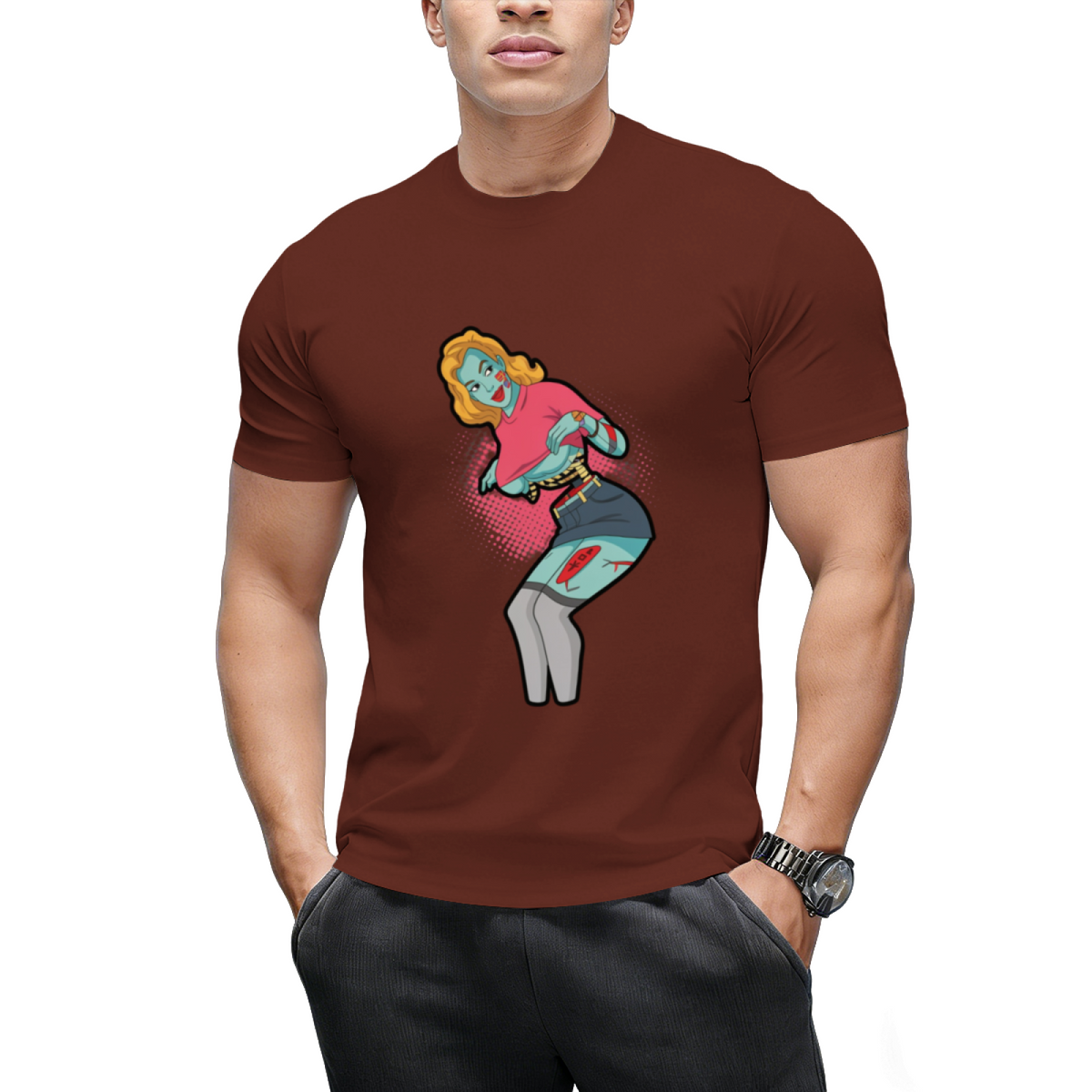 Zombie Pin-up Girl Halloween Graphic T-Shirt