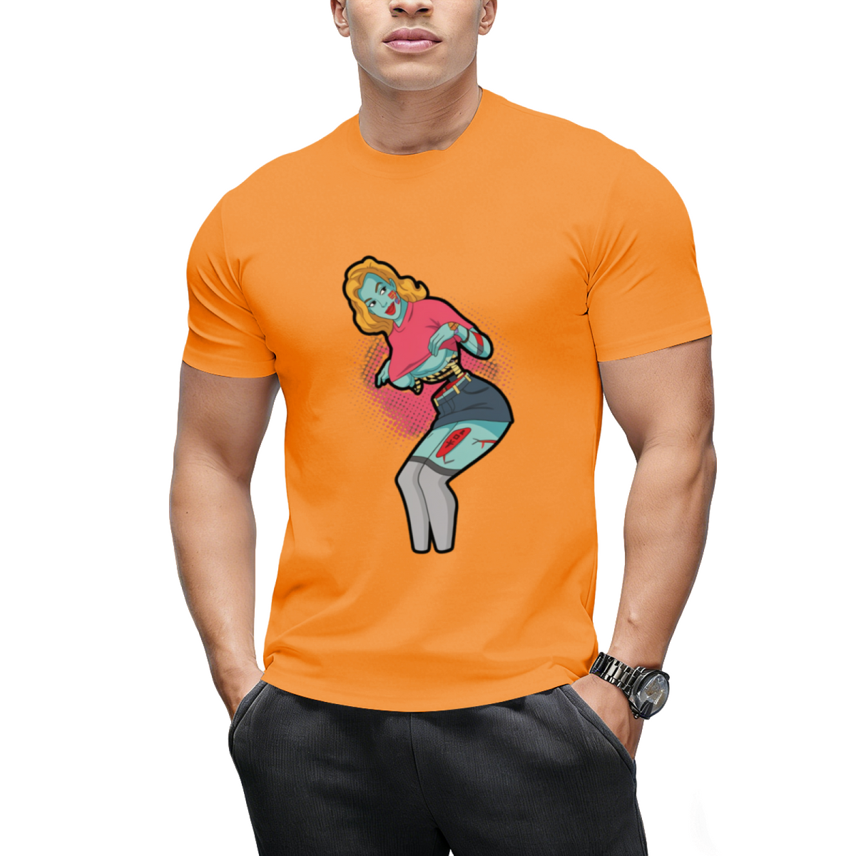 Zombie Pin-up Girl Halloween Graphic T-Shirt