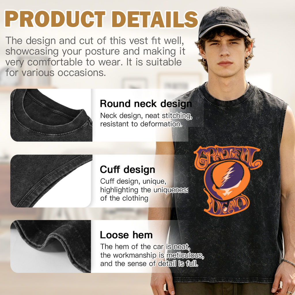 Grateful Dead washed graphic tank top with Orange Purple Steal Your Face Baseball Raglan graphic