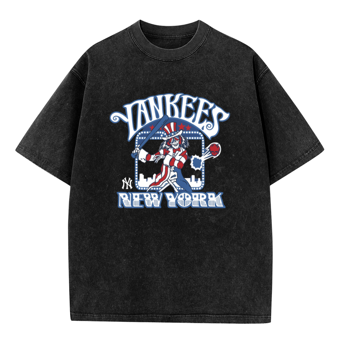 Product image of a washed graphic T-shirt featuring Grateful Dead skull baseball illustration