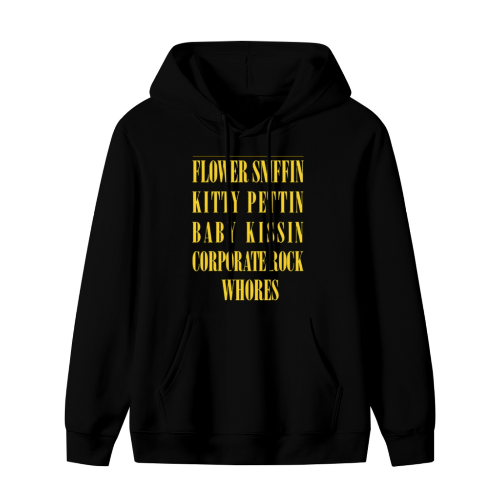 Nirvana Flower Sniffin Quote Hoodie, product image featuring the words that lead the design design