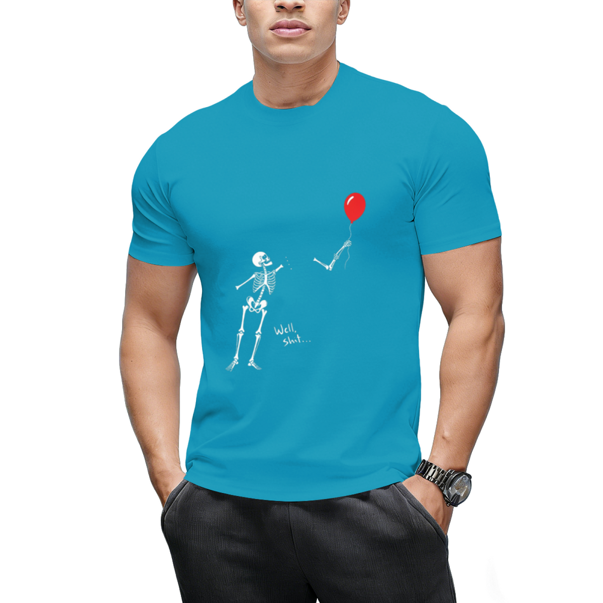 Skeleton with Single Red Balloon Graphic T-Shirt