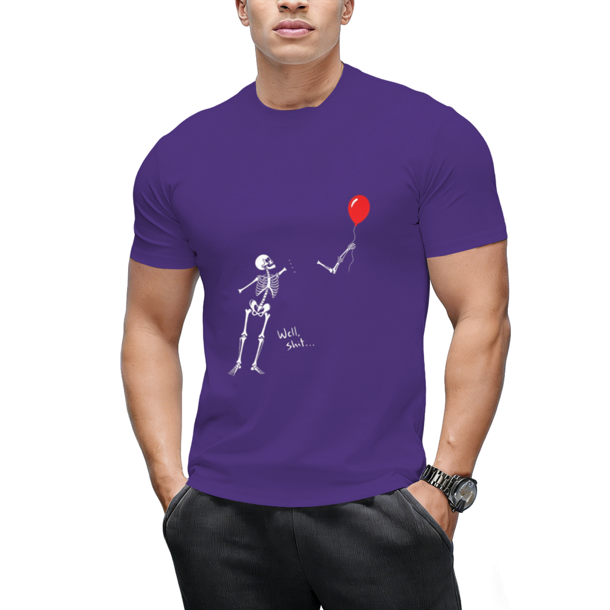 Skeleton with Single Red Balloon Graphic T-Shirt