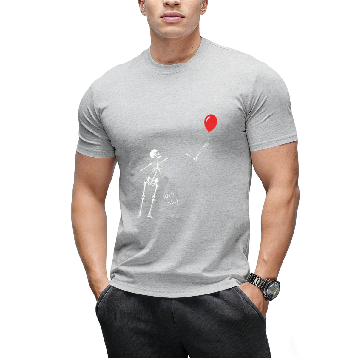 Skeleton with Single Red Balloon Graphic T-Shirt