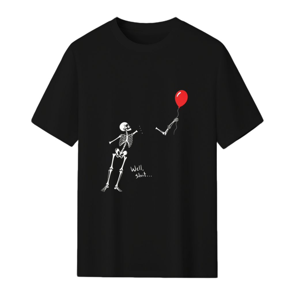 Skeleton with Single Red Balloon Graphic T-Shirt