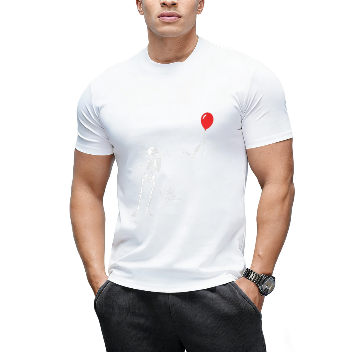 Skeleton with Single Red Balloon Graphic T-Shirt