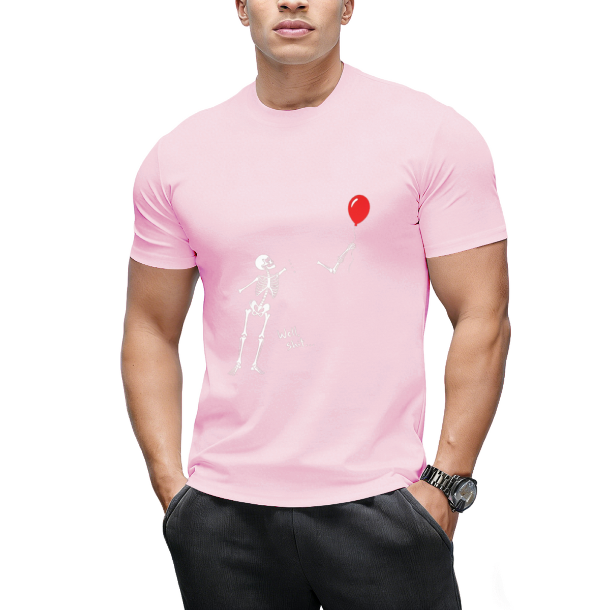 Skeleton with Single Red Balloon Graphic T-Shirt