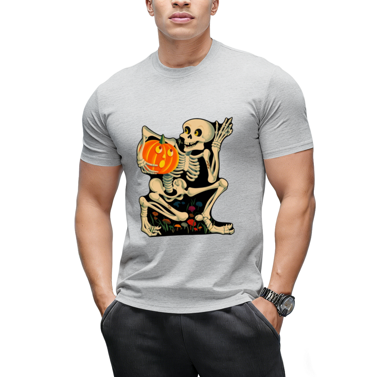 Vintage Skeleton Jack O Lantern Decoration Graphic T-Shirt