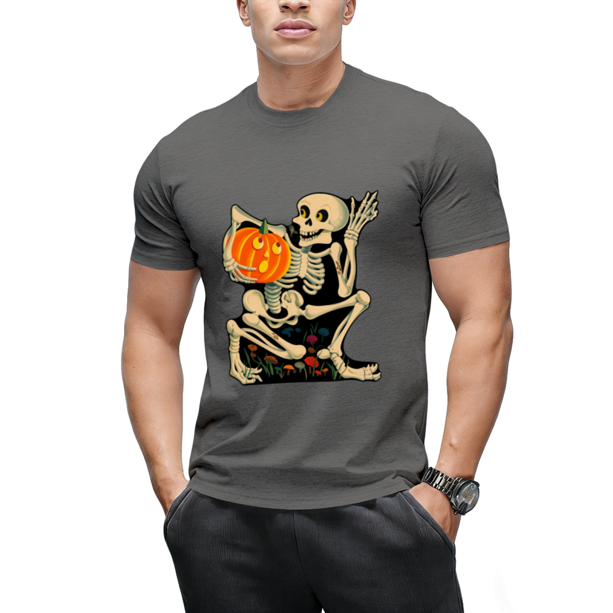 Vintage Skeleton Jack O Lantern Decoration Graphic T-Shirt