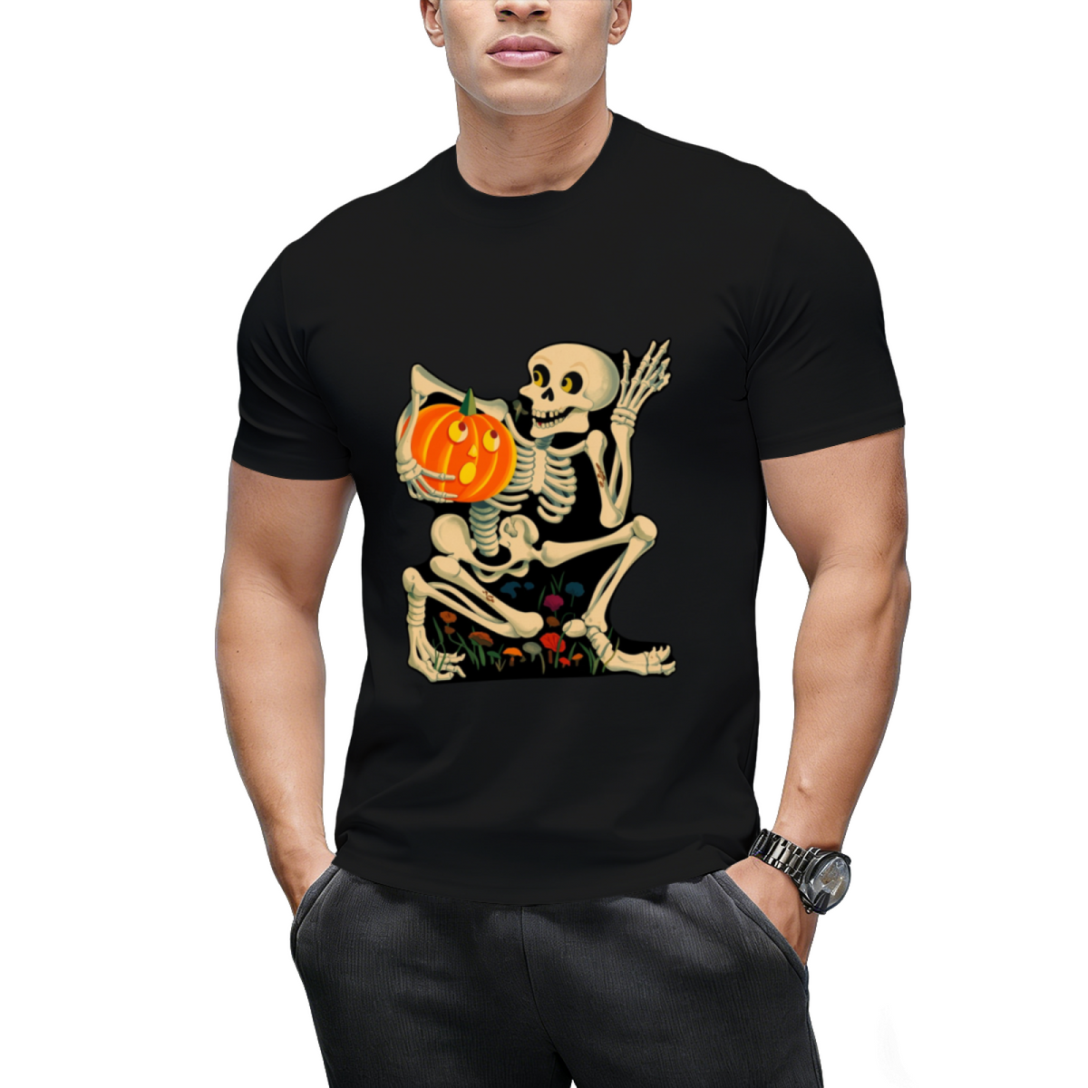 Vintage Skeleton Jack O Lantern Decoration Graphic T-Shirt
