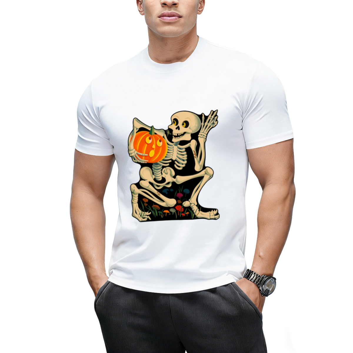 Vintage Skeleton Jack O Lantern Decoration Graphic T-Shirt