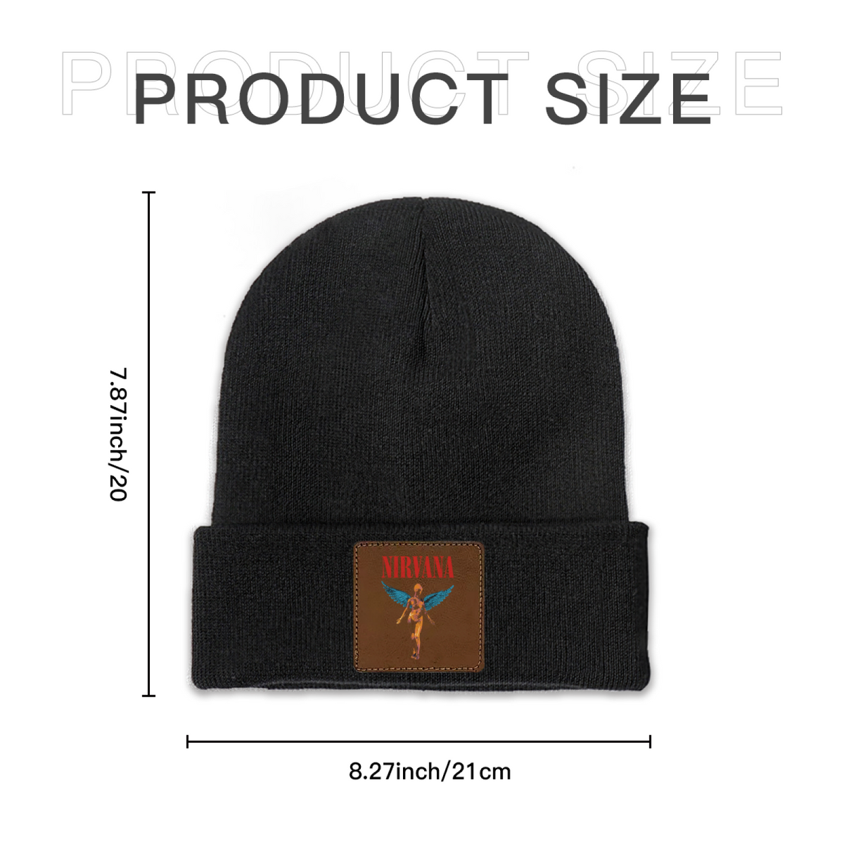 Nirvana In Utero Black Square Patch Beanie product image showing square-patch knit beanie design