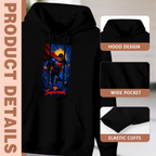 Garment and inset detail views for the men's Ascending Cape and Halo hoodie, highlighting the hood, pocket opening and cuffs