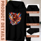 Feature collage for the men's Runner Breaking through Paint hoodie: hood shape, pouch pocket and cuff finishing