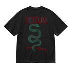Graphic T-shirt product image with serve the servants green snake artwork
