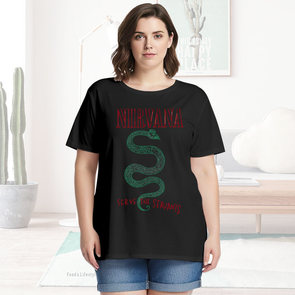 Graphic T-shirt product image with serve the servants green snake artwork