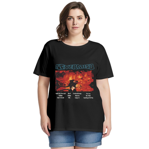 Graphic T-shirt product image with nevermind red art tracklist artwork, black colorway