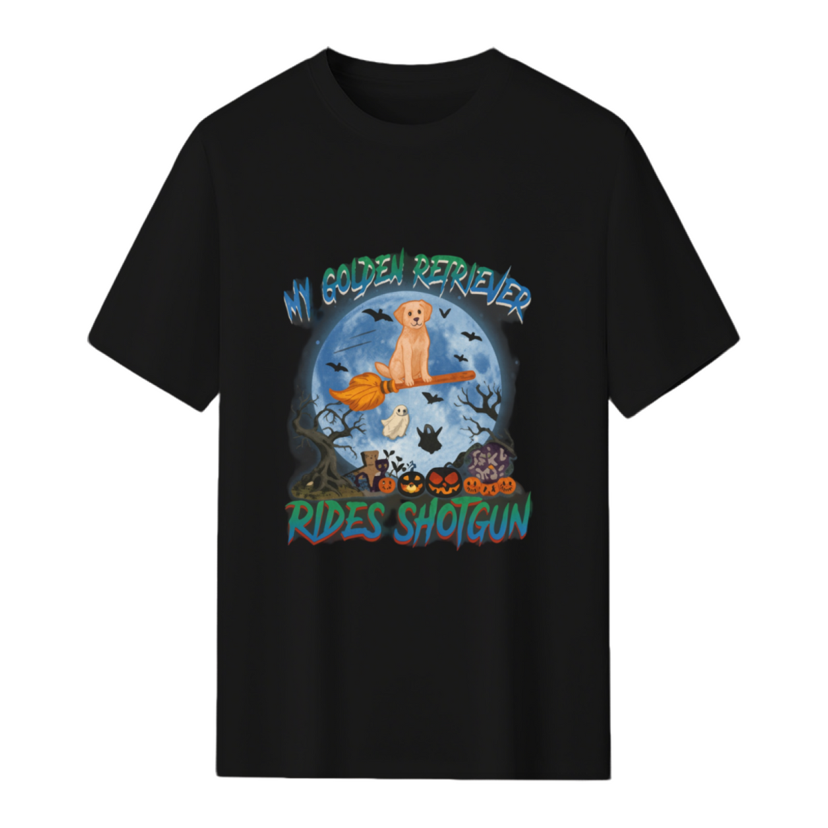 My Golden Retriever Rides Shotgun Witch Halloween Graphic T-Shirt