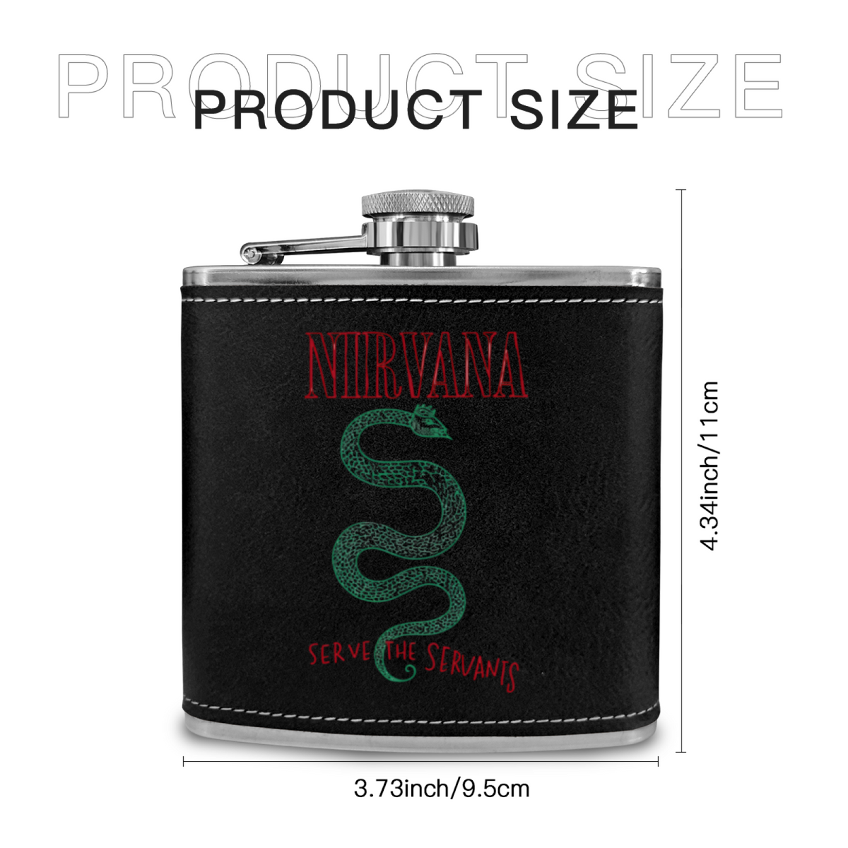Nirvana Serve the Servants 6oz vintage-style stainless steel hip flask product image
