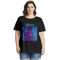 Graphic T-shirt product image with anatomical figure red blue artwork, black colorway
