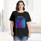 Graphic T-shirt product image with anatomical figure red blue artwork