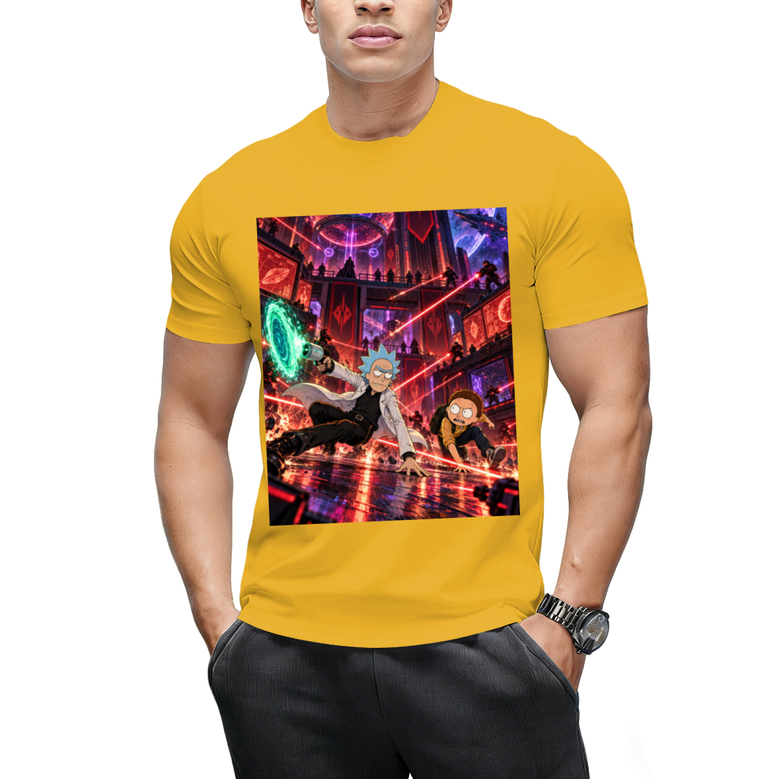 Personalized Cyberpunk Portal Gun Tee - Neon Sci-Fi Art