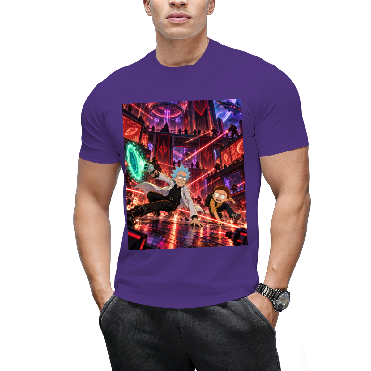 Personalized Cyberpunk Portal Gun Tee - Neon Sci-Fi Art