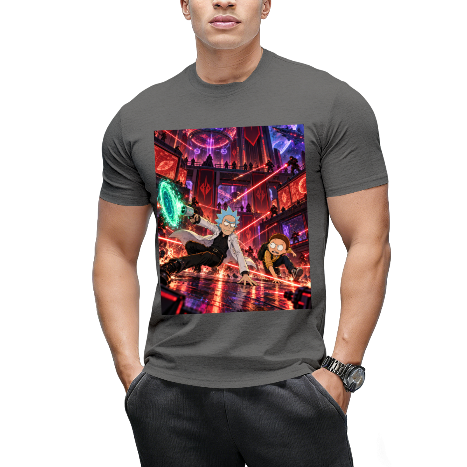 Personalized Cyberpunk Portal Gun Tee - Neon Sci-Fi Art