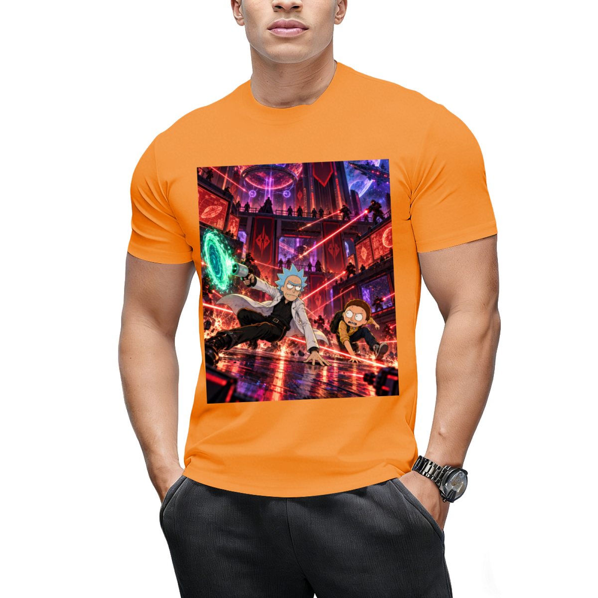 Personalized Cyberpunk Portal Gun Tee - Neon Sci-Fi Art