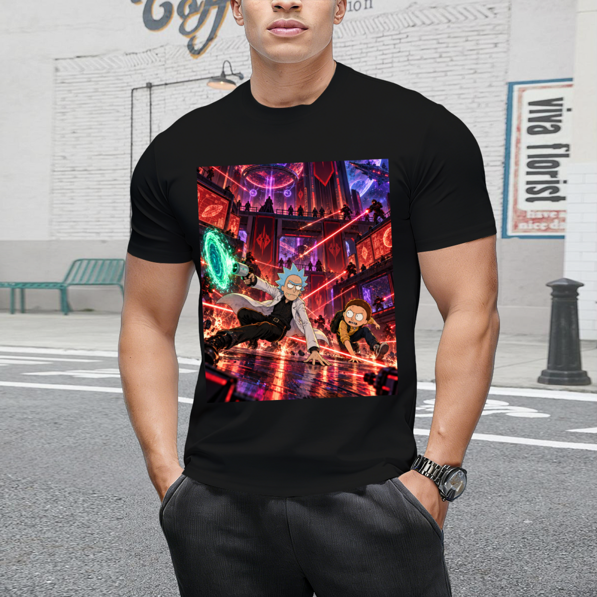 Personalized Cyberpunk Portal Gun Tee - Neon Sci-Fi Art