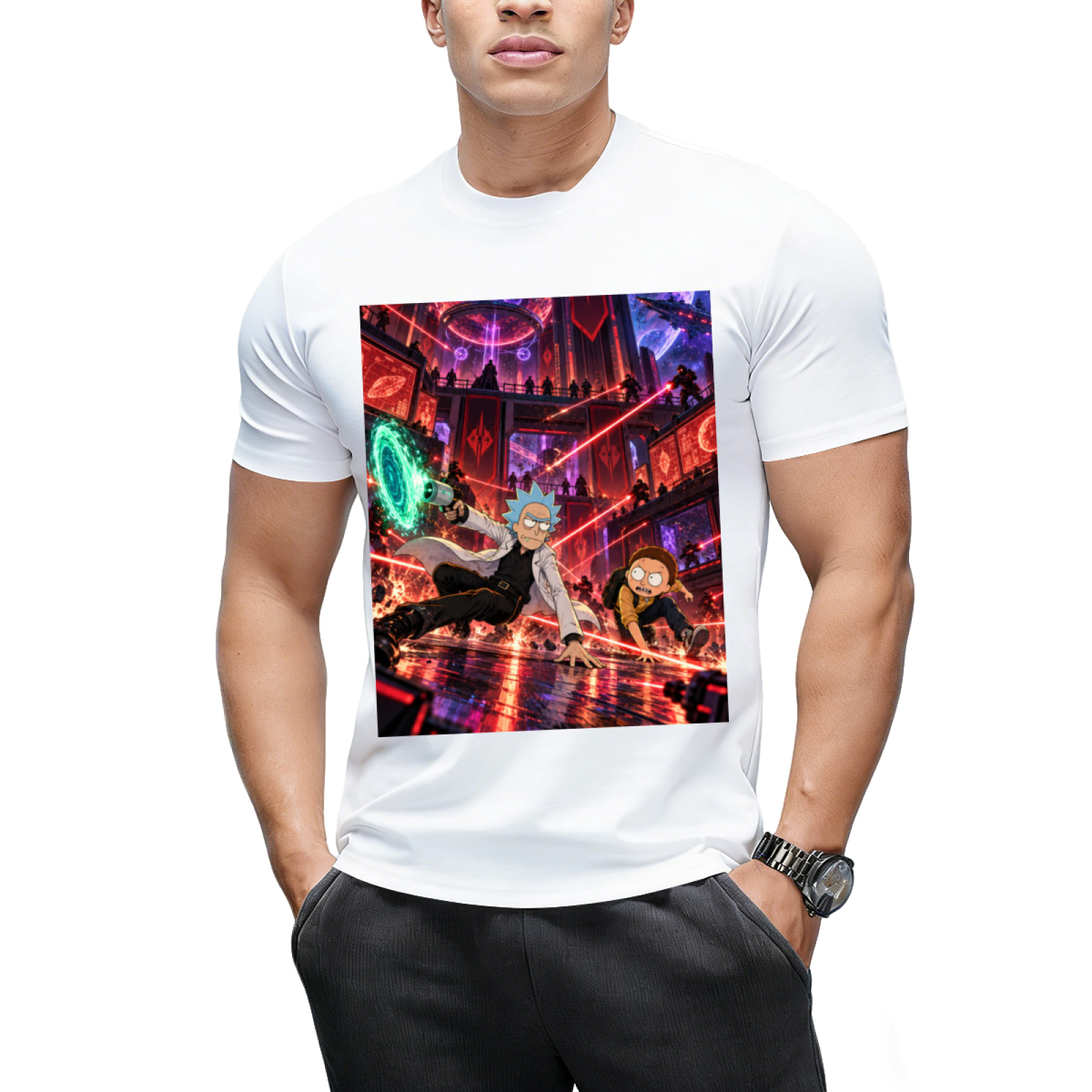 Personalized Cyberpunk Portal Gun Tee - Neon Sci-Fi Art