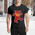 Grateful Dead Blue tie-dye featuring a red Dancing Bear with an orange collar and white graphic T-shirt product image