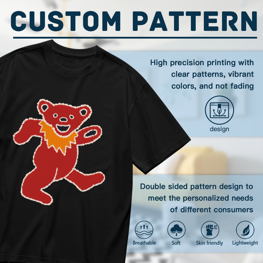Grateful Dead Blue tie-dye featuring a red Dancing Bear with an orange collar and white graphic T-shirt product image