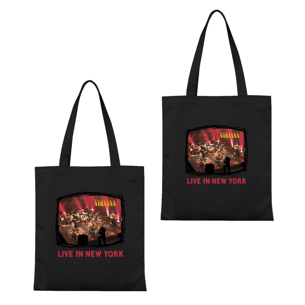 Nirvana Live in New York Canvas Tote Bag — a live-in-New-York performance theme