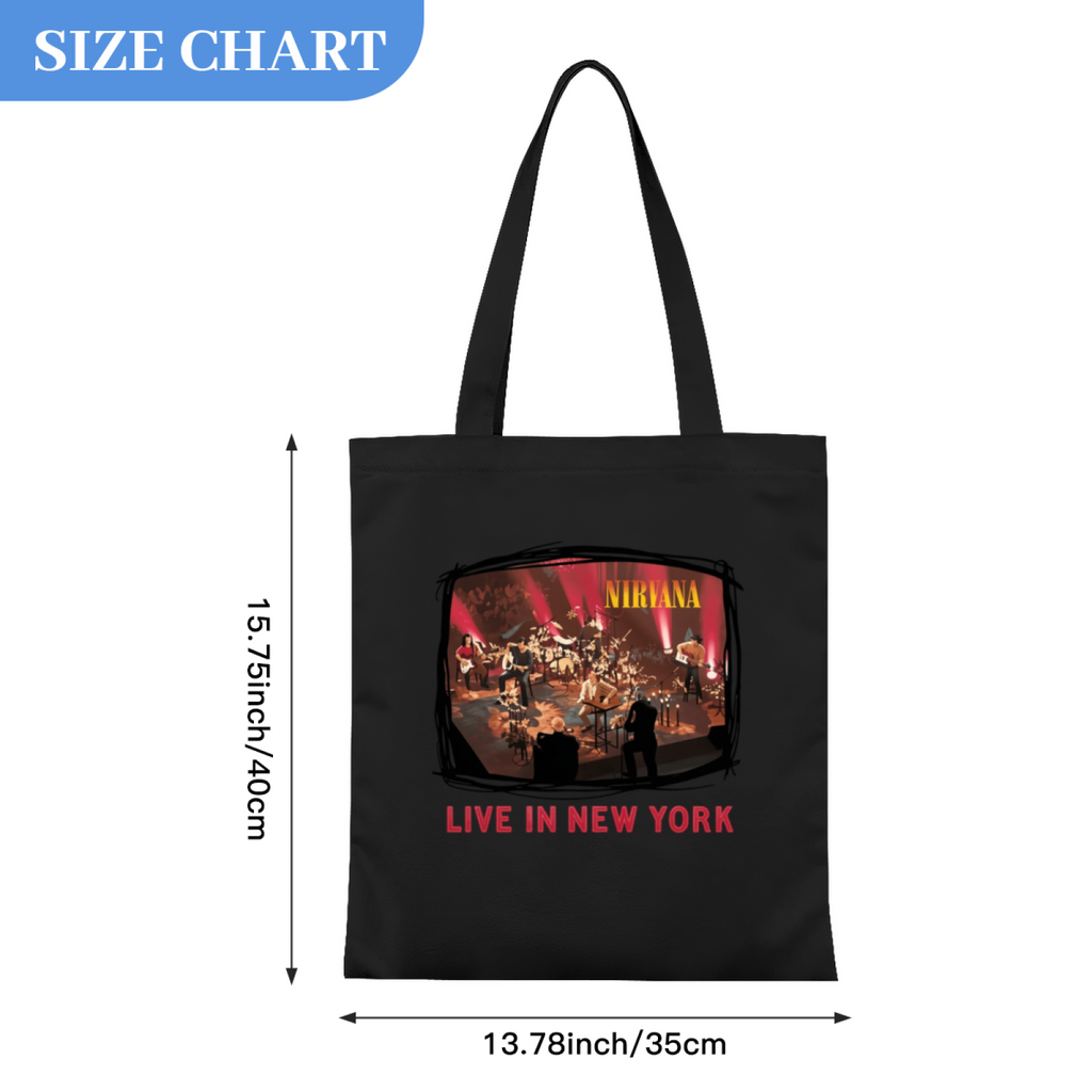 Nirvana Live in New York Canvas Tote Bag — a live-in-New-York performance theme