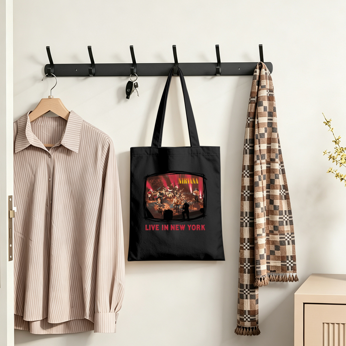 Nirvana Live in New York Canvas Tote Bag — a live-in-New-York performance theme