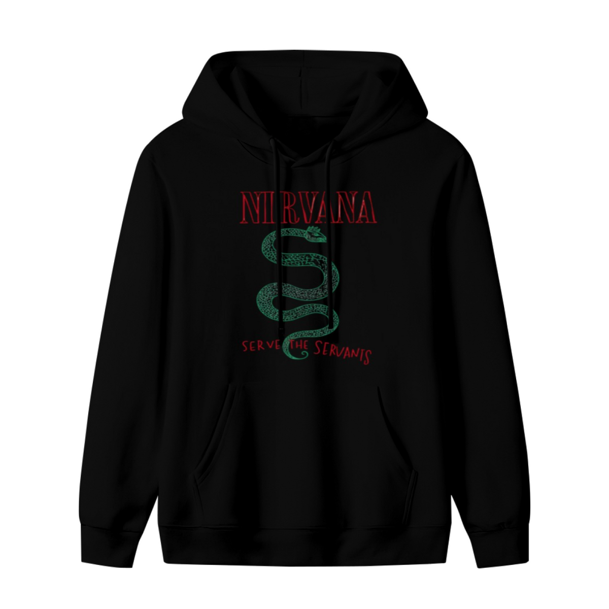 Nirvana Serve the Servants Green Snake Hoodie, product image featuring the song reference meets illustration design