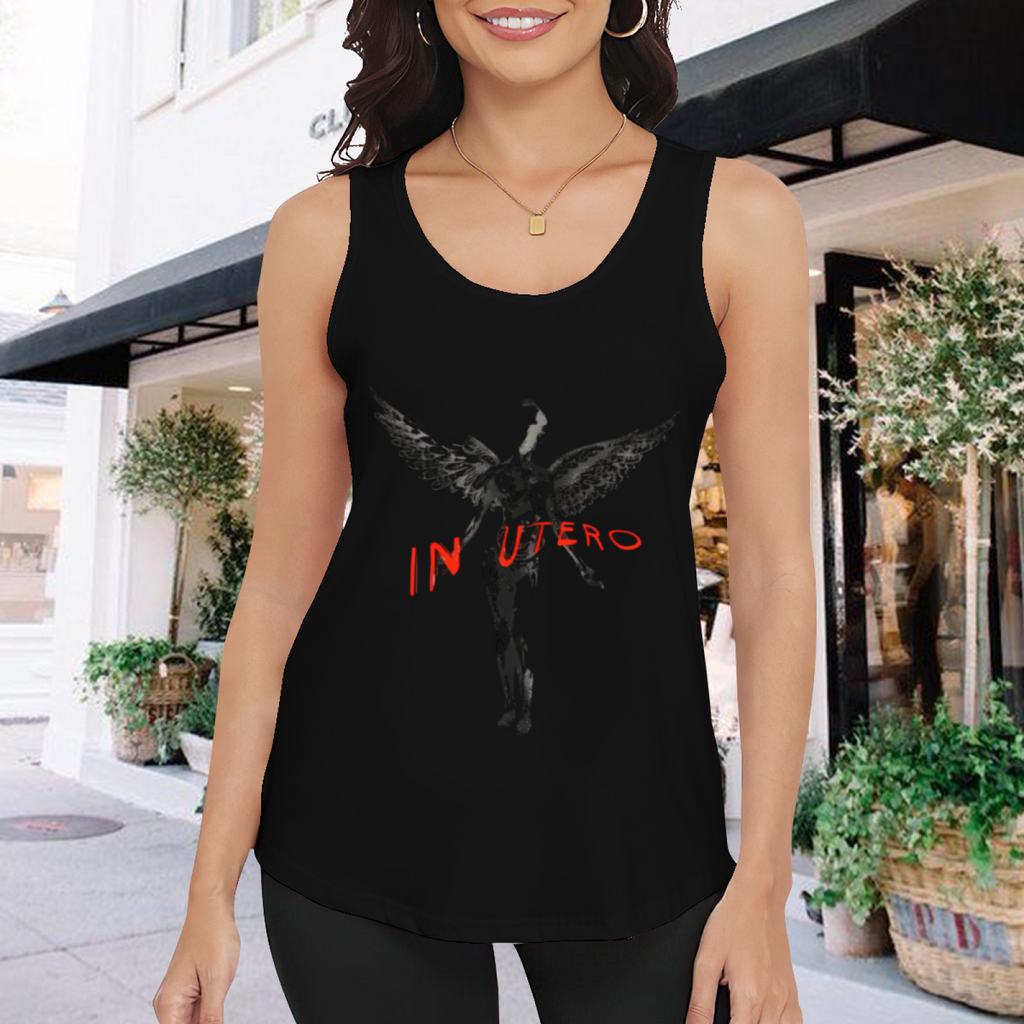Nirvana In Utero Dark Angel Red Lettering Tank Top product image featuring dark angel with red In Utero lettering
