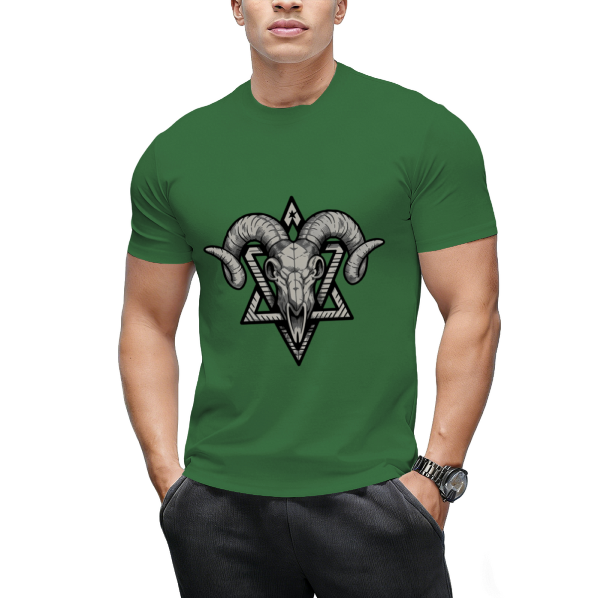 The Gothic Goat Skull Symbol Graphic T-Shirt