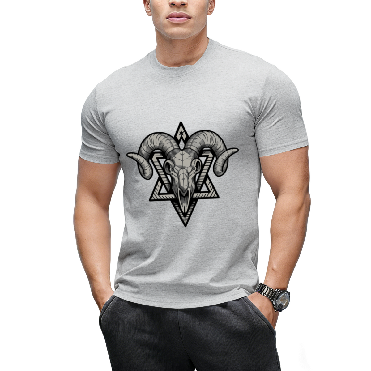 The Gothic Goat Skull Symbol Graphic T-Shirt