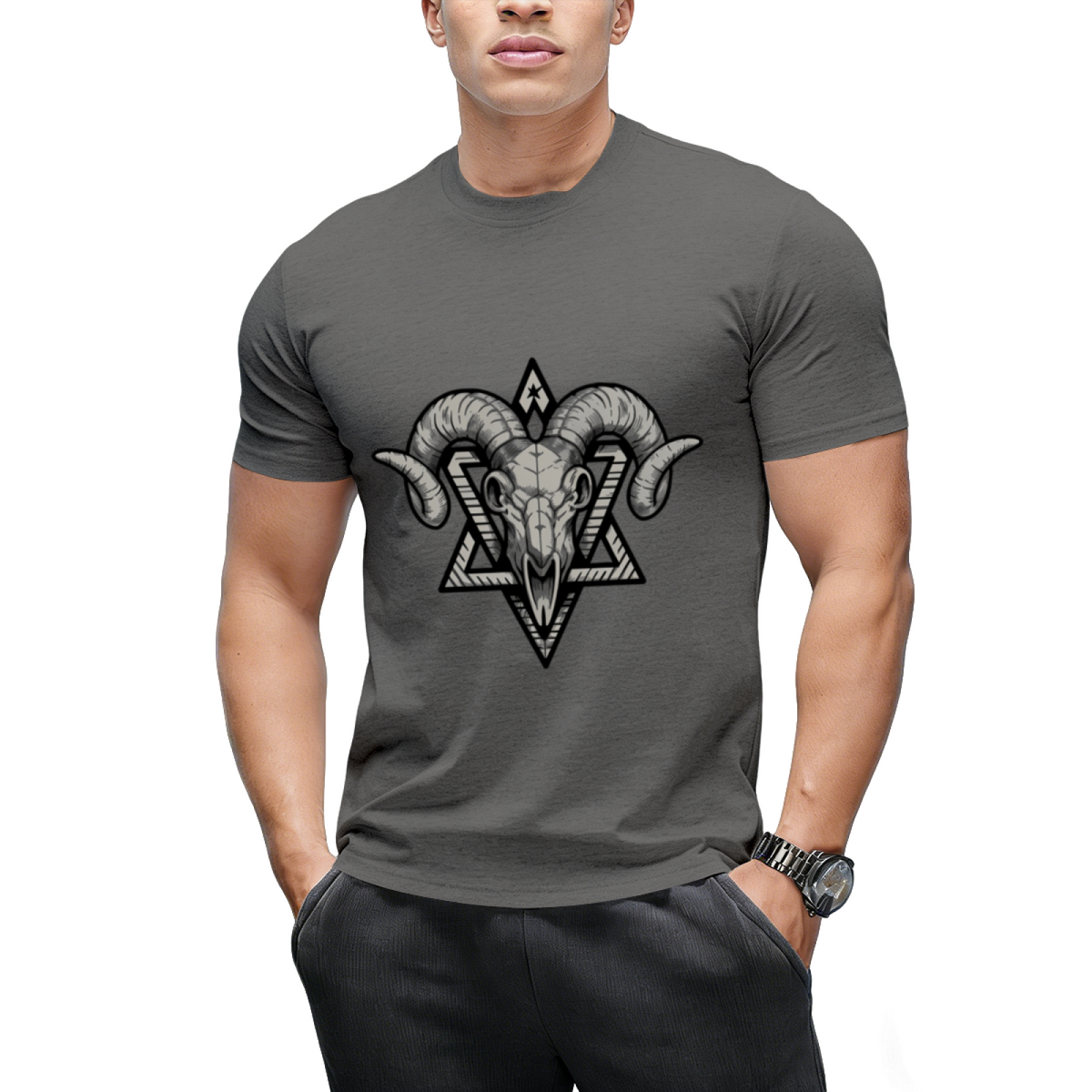 The Gothic Goat Skull Symbol Graphic T-Shirt