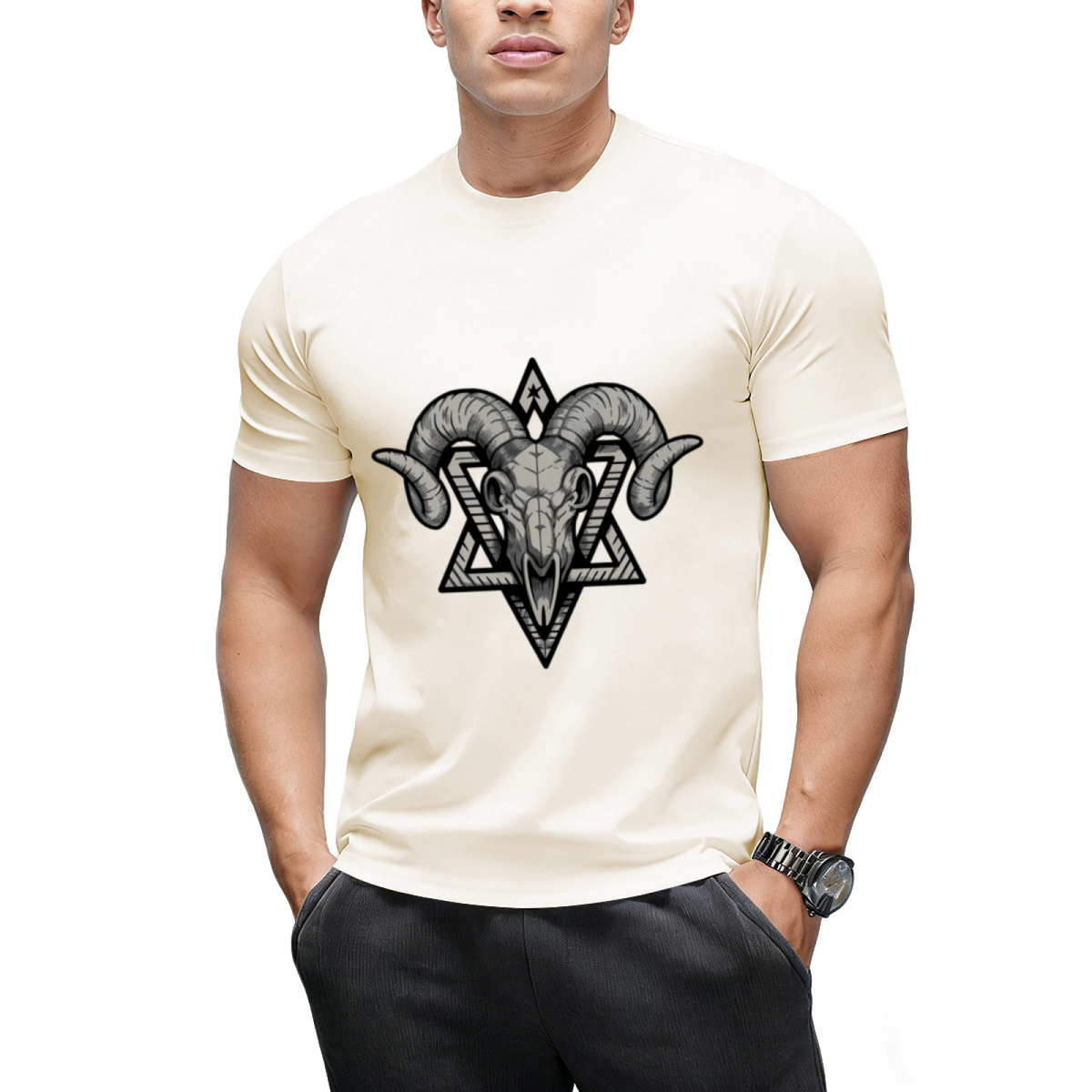The Gothic Goat Skull Symbol Graphic T-Shirt