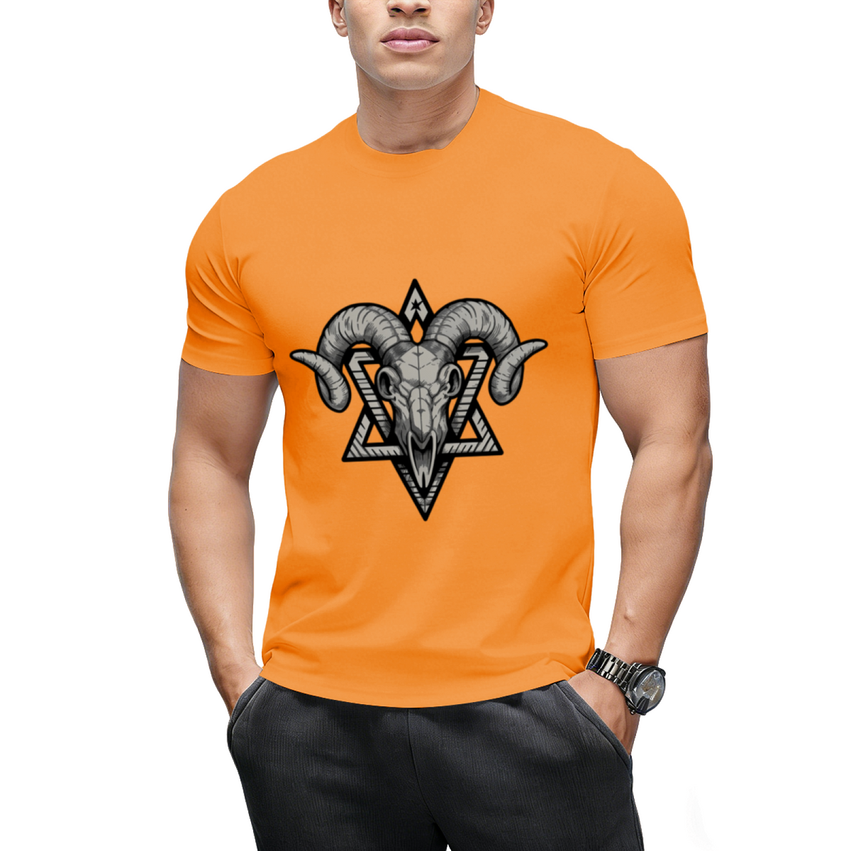 The Gothic Goat Skull Symbol Graphic T-Shirt