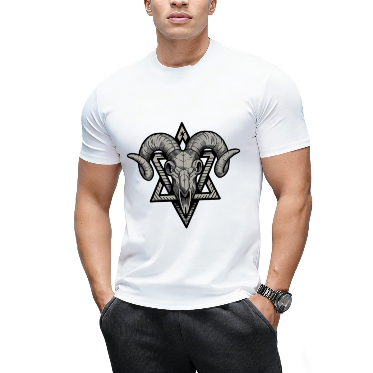 The Gothic Goat Skull Symbol Graphic T-Shirt