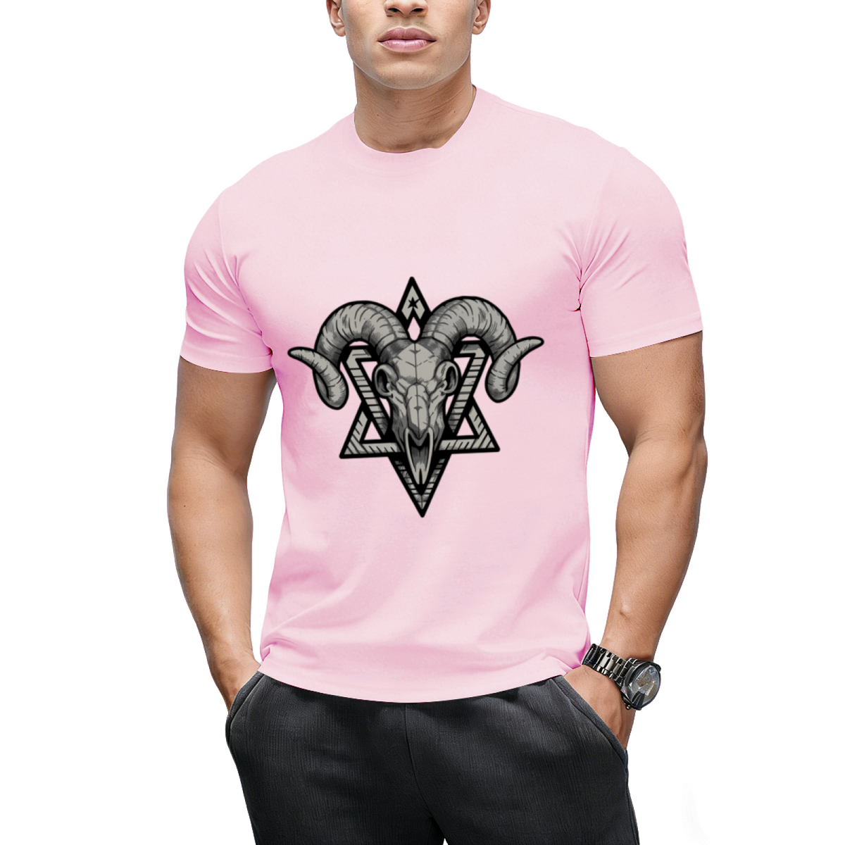 The Gothic Goat Skull Symbol Graphic T-Shirt