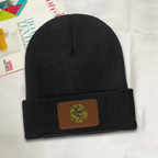Nirvana I’m So Happy Smiley Graphic Knit Beanie – Nirvana-themed rectangular patch beanie product image, DarkGray option