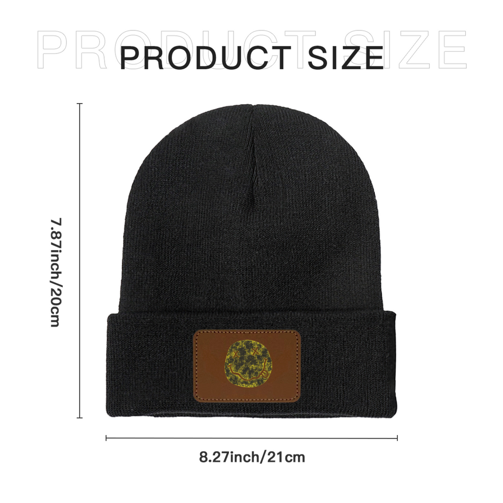 Nirvana I’m So Happy Smiley Graphic Knit Beanie – Nirvana-themed rectangular patch beanie product image, blackish green option